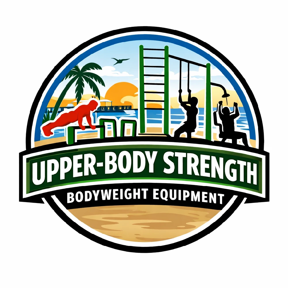 Upper body outdoor fitness equipment featuring pull-up bars and bodyweight training stations